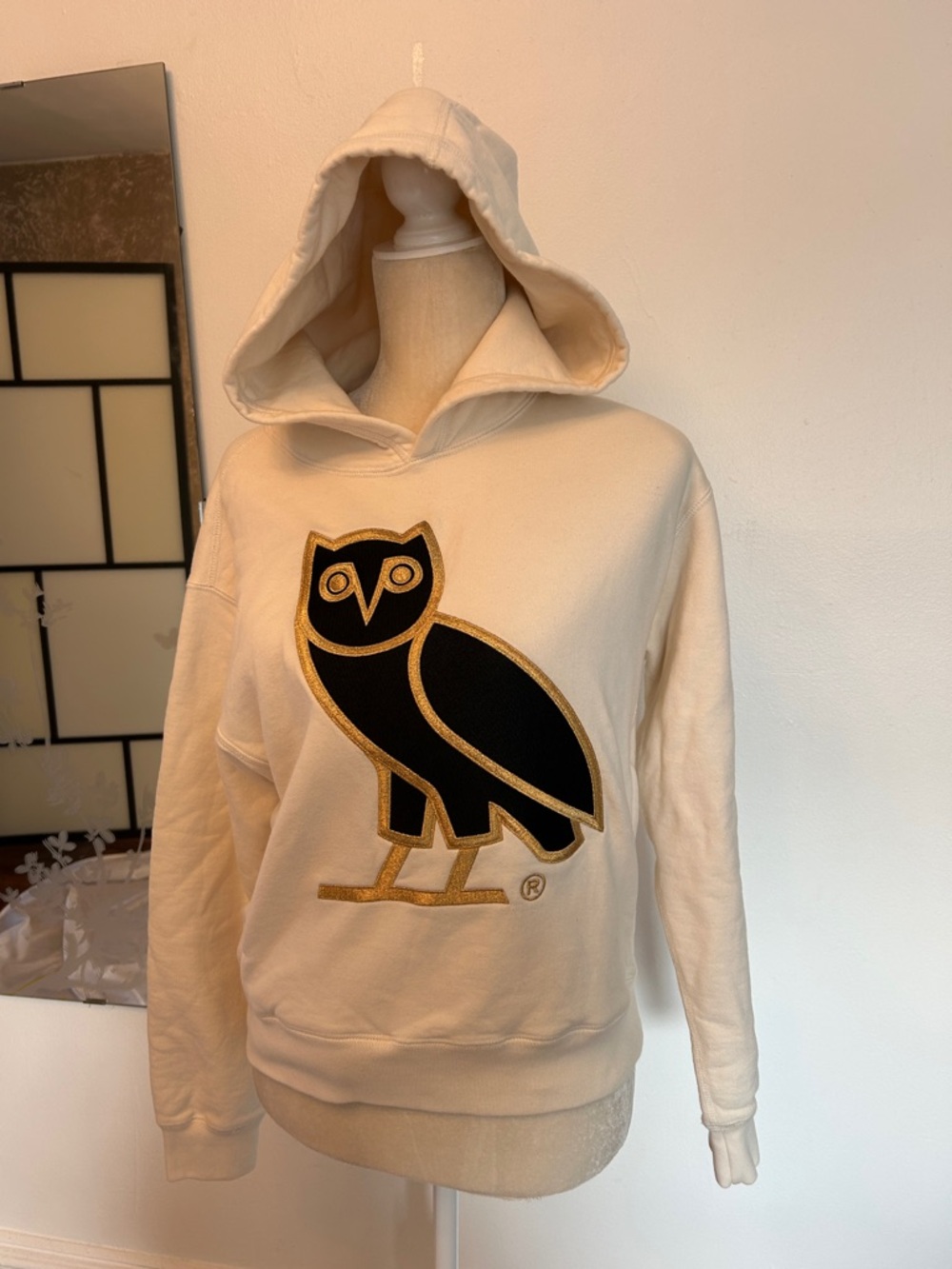 OVO Cream Hoodie with Black and Gold Owl Patch